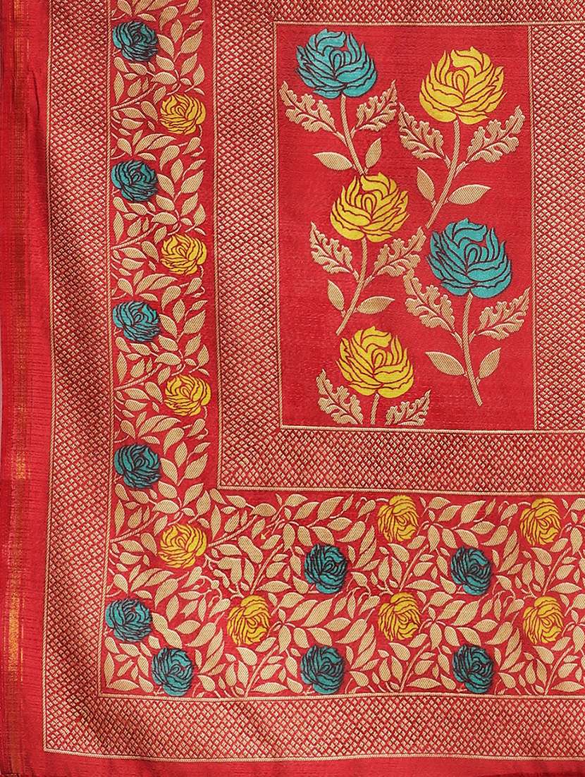women's floral red colored saree - 18310268 -  Standard Image - 4