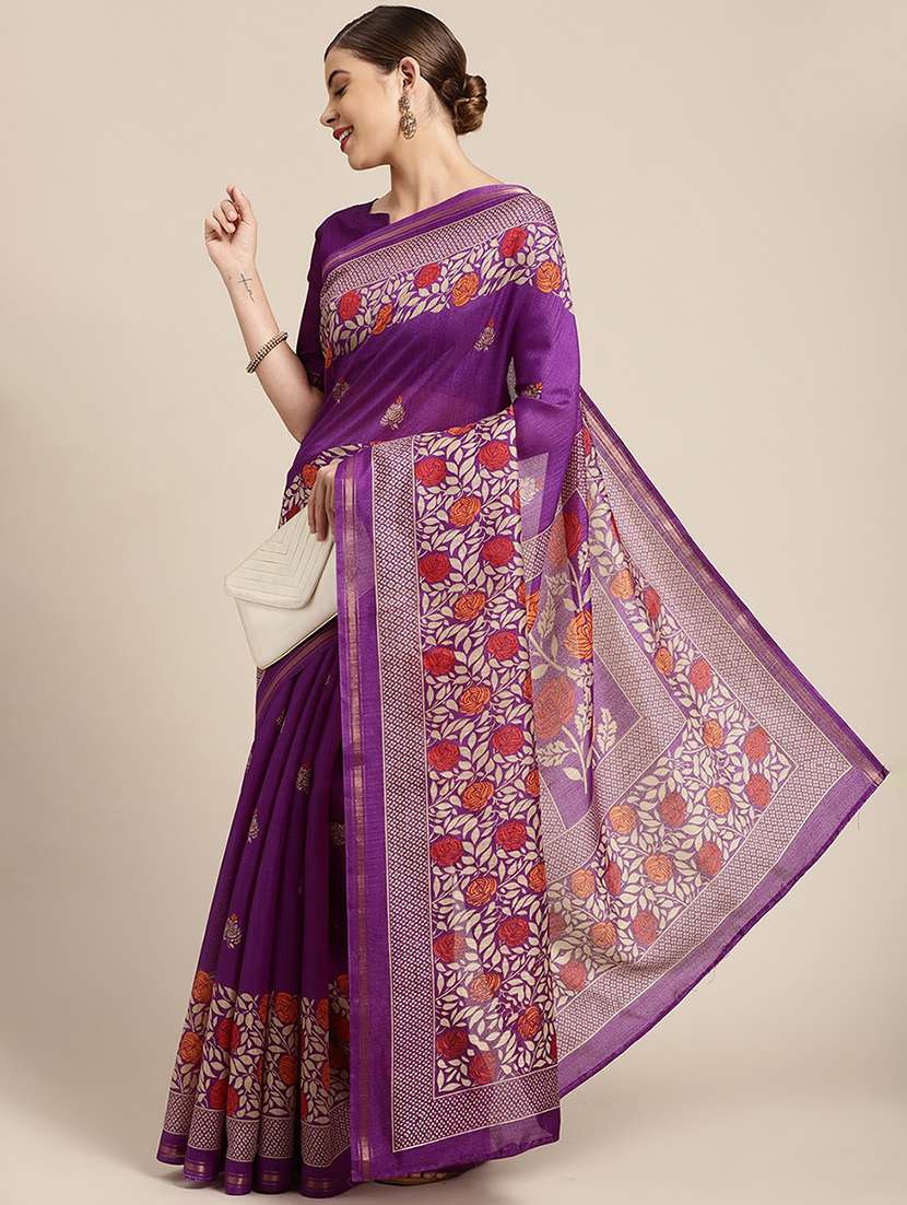 women's floral purple colored saree