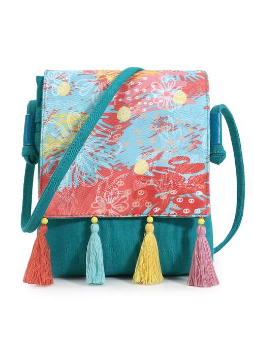 Turquoise Floral Regular Sling Bag
