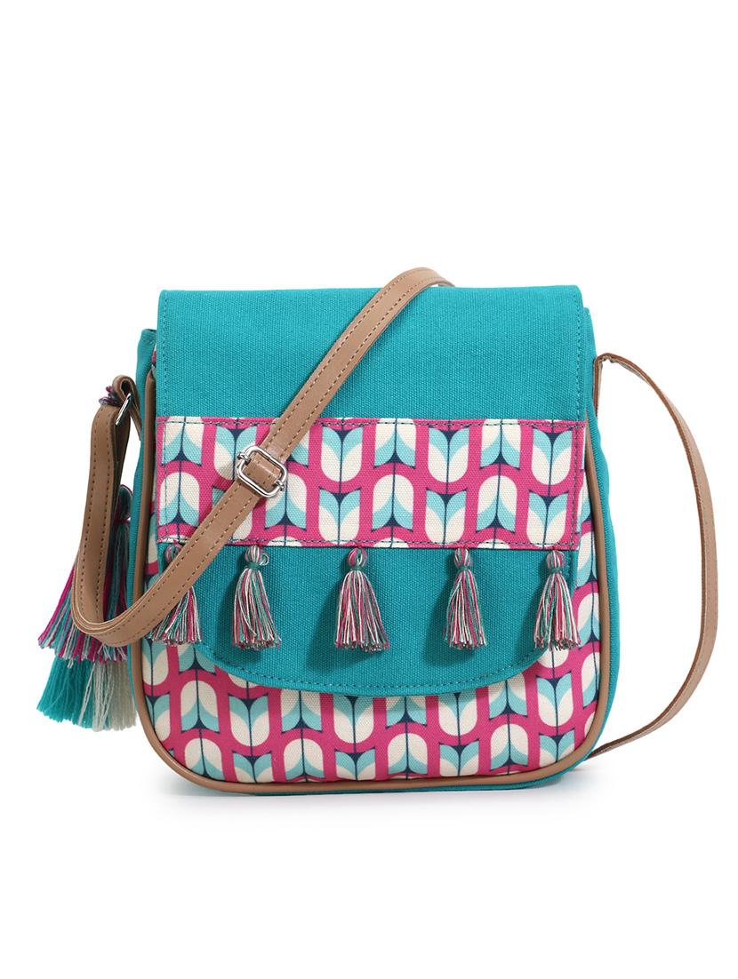 sea green printed tassel detailed sling bag - 18310285 -  Zoom Image - 0