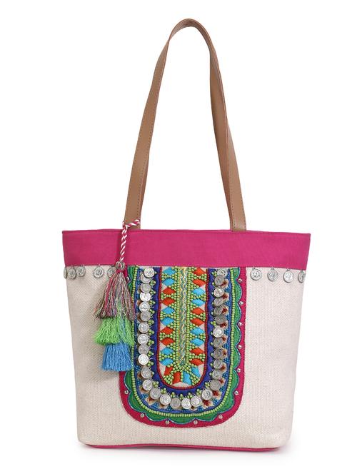 white embellished regular tote bag - 18310301 - Standard Image - 0
