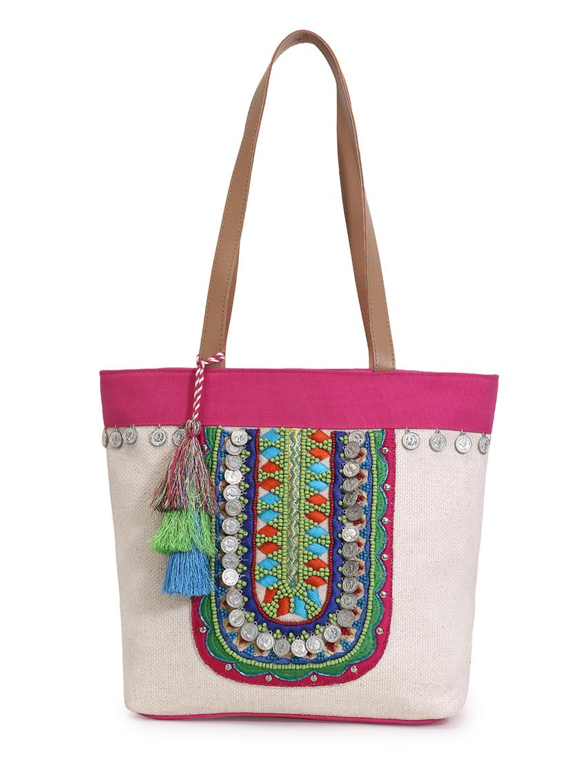 white embellished regular tote bag - 18310301 - Zoom Image - 0