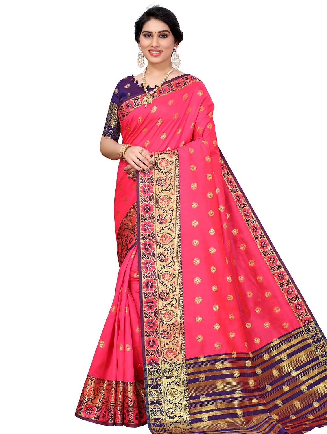 green cotton kanjivaram saree with blouse