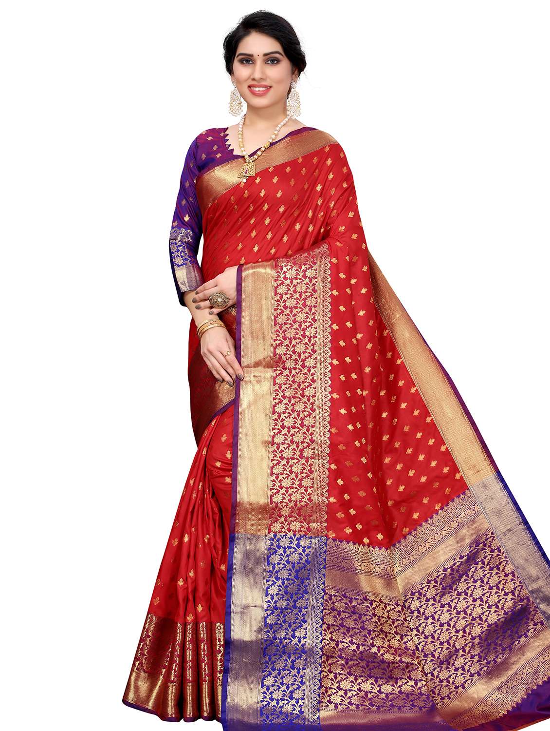 red cotton kanjivaram saree with blouse