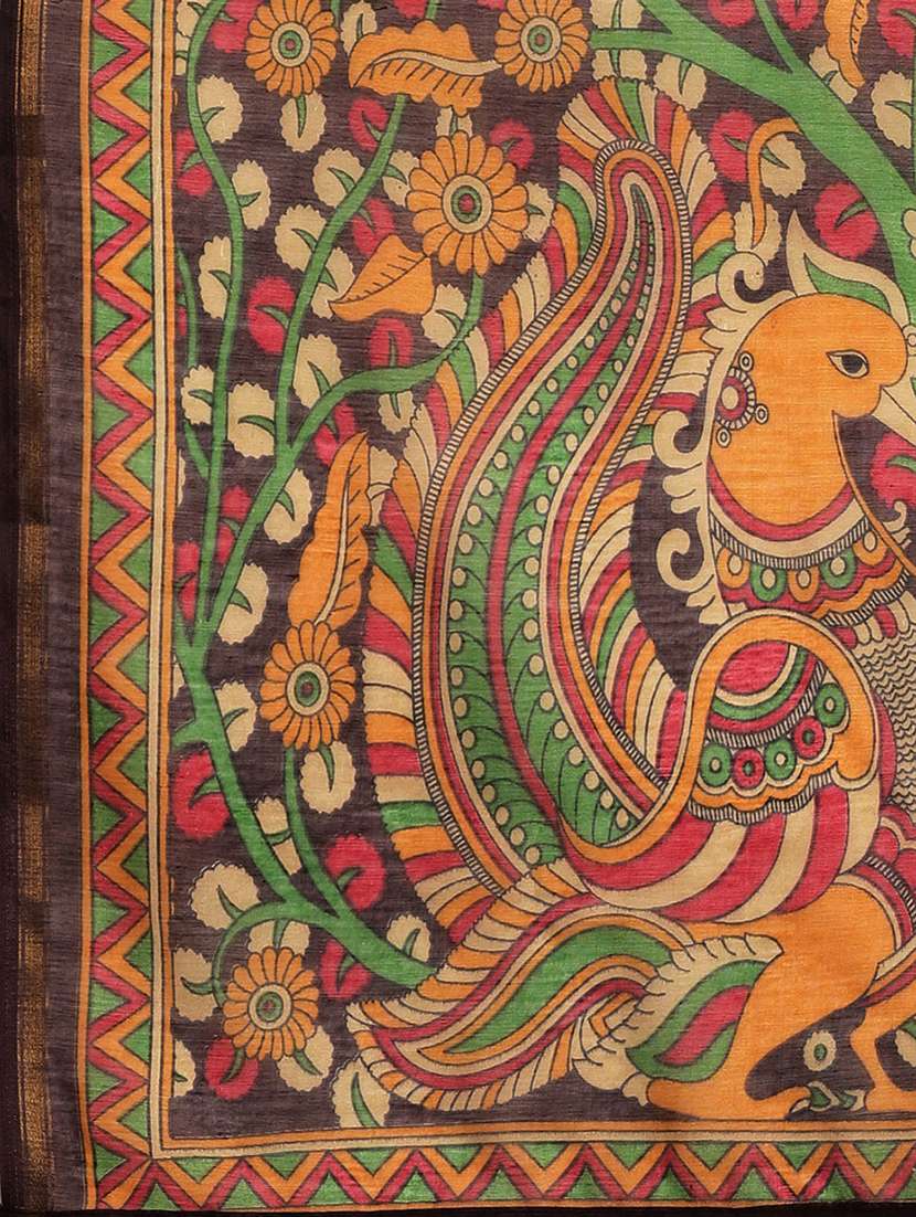 brown cotton blend printed saree - 18310346 -  Standard Image - 4