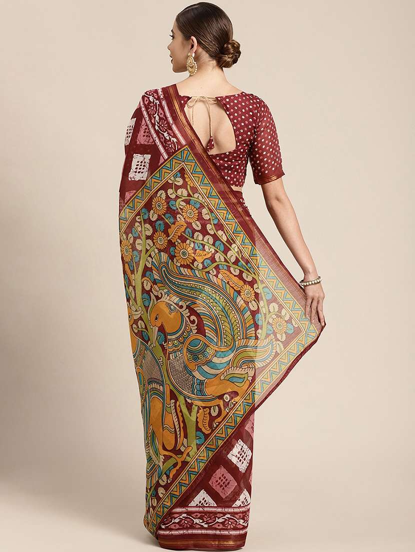 women's batik maroon colored saree - 18310347 -  Standard Image - 1