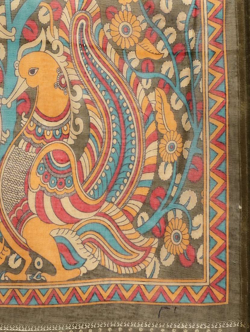 green cotton blend printed saree with blouse - 18310349 -  Standard Image - 4