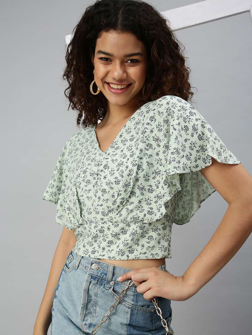 women's crop v neck top - 18310418 -  Standard Image - 1