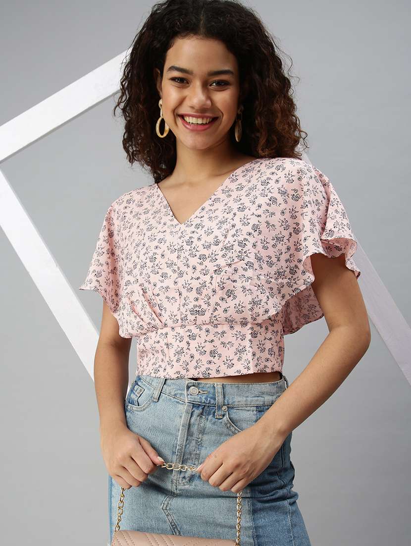 women's crop v neck top - 18310420 -  Standard Image - 1
