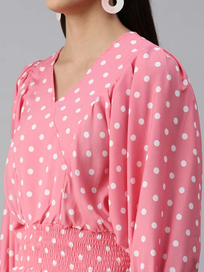 women polka doted puff sleeves blouson top - 18310422 -  Standard Image - 4