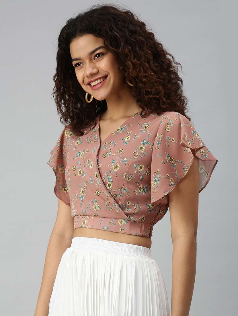 women's blouson overlap neck top - 18310455 -  Standard Image - 1