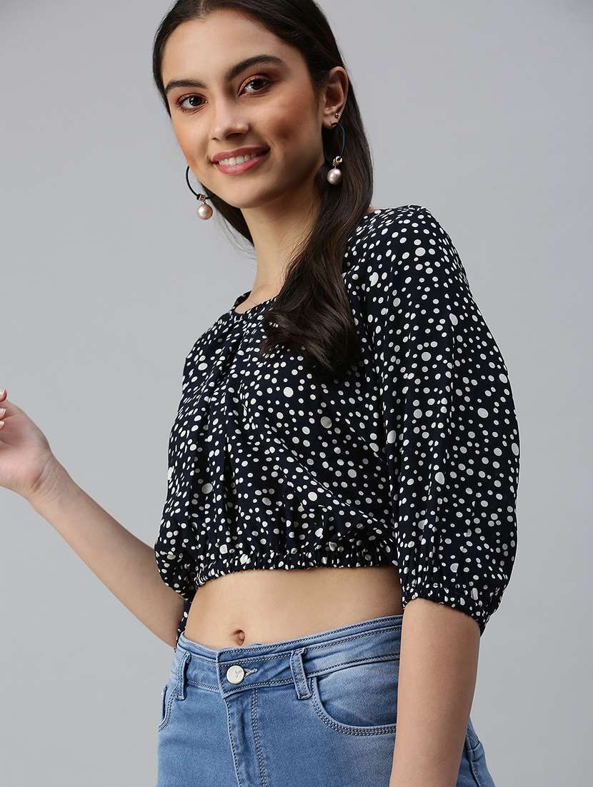 women's crop round neck top - 18310479 - Standard Image - 1