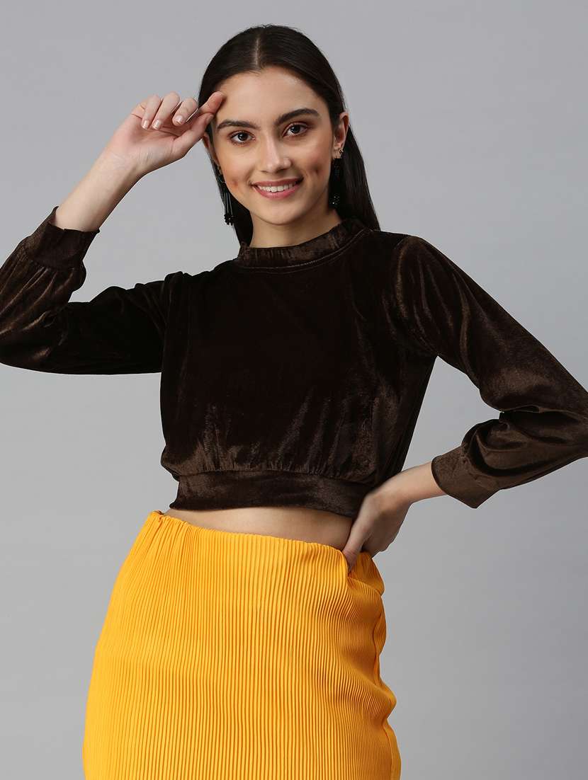 women's blouson mock neck top