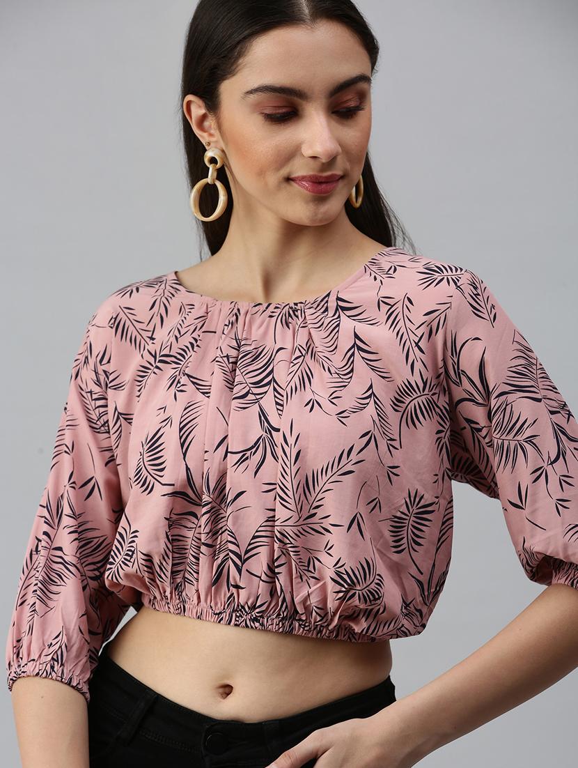 women's blouson round neck top - 18310495 - Standard Image - 1