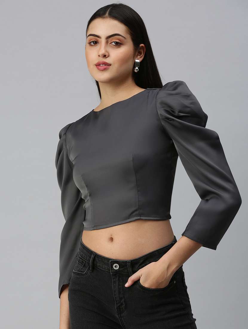 women's crop round neck top - 18310513 -  Standard Image - 1