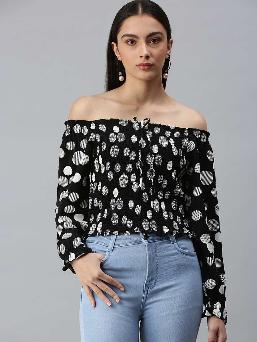 women's printed off shoulder top