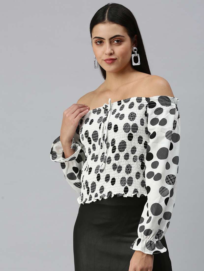 women printed off shoulder top - 18310521 -  Standard Image - 1