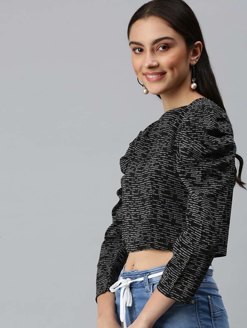 women's crop round neck top - 18310533 -  Standard Image - 1