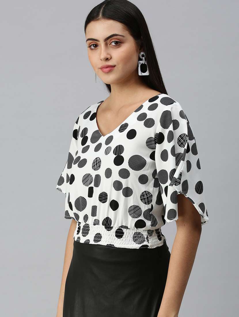 women's white printed v neck top - 18310557 -  Standard Image - 1