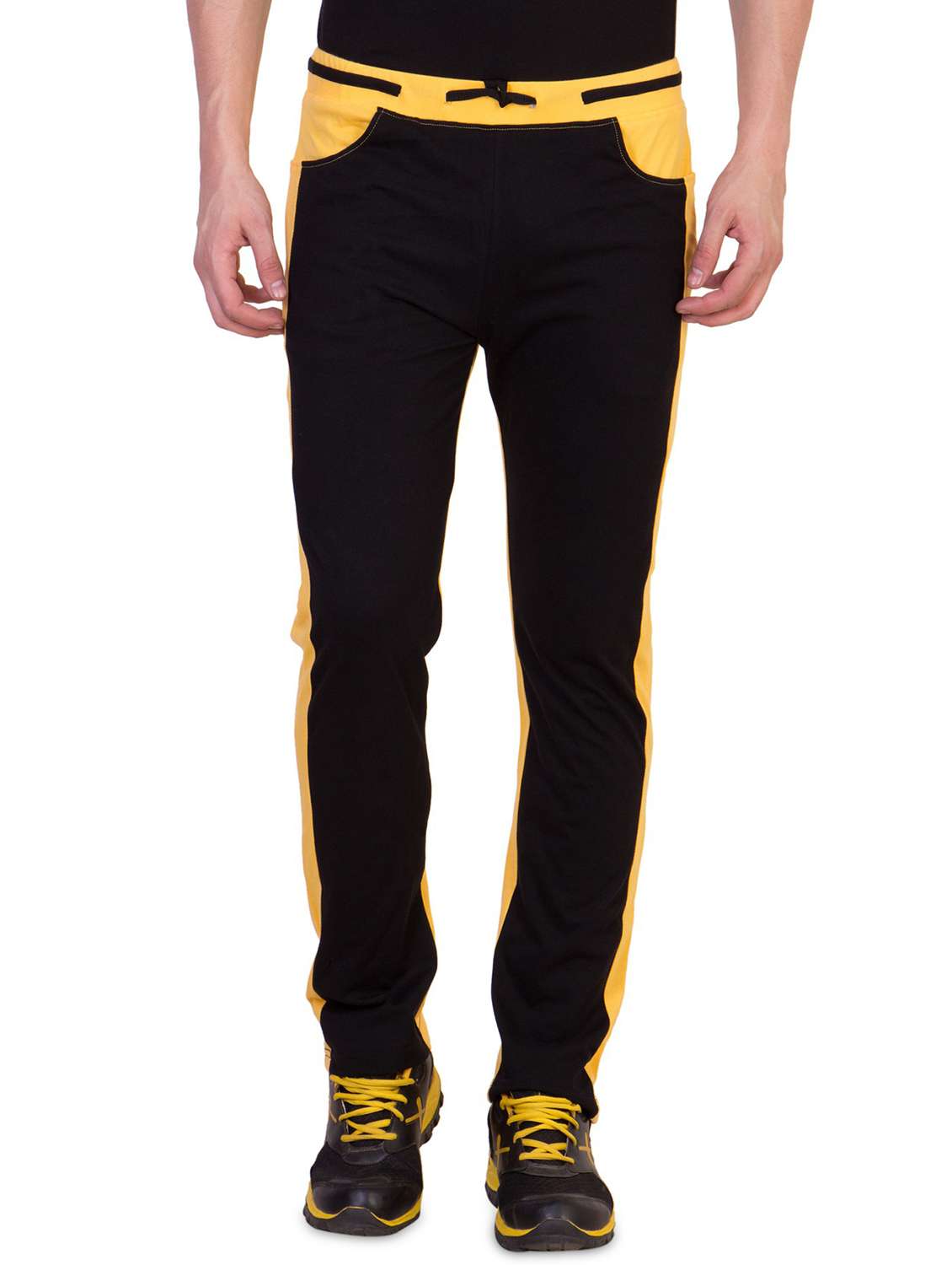 black color-blocked full length track pant