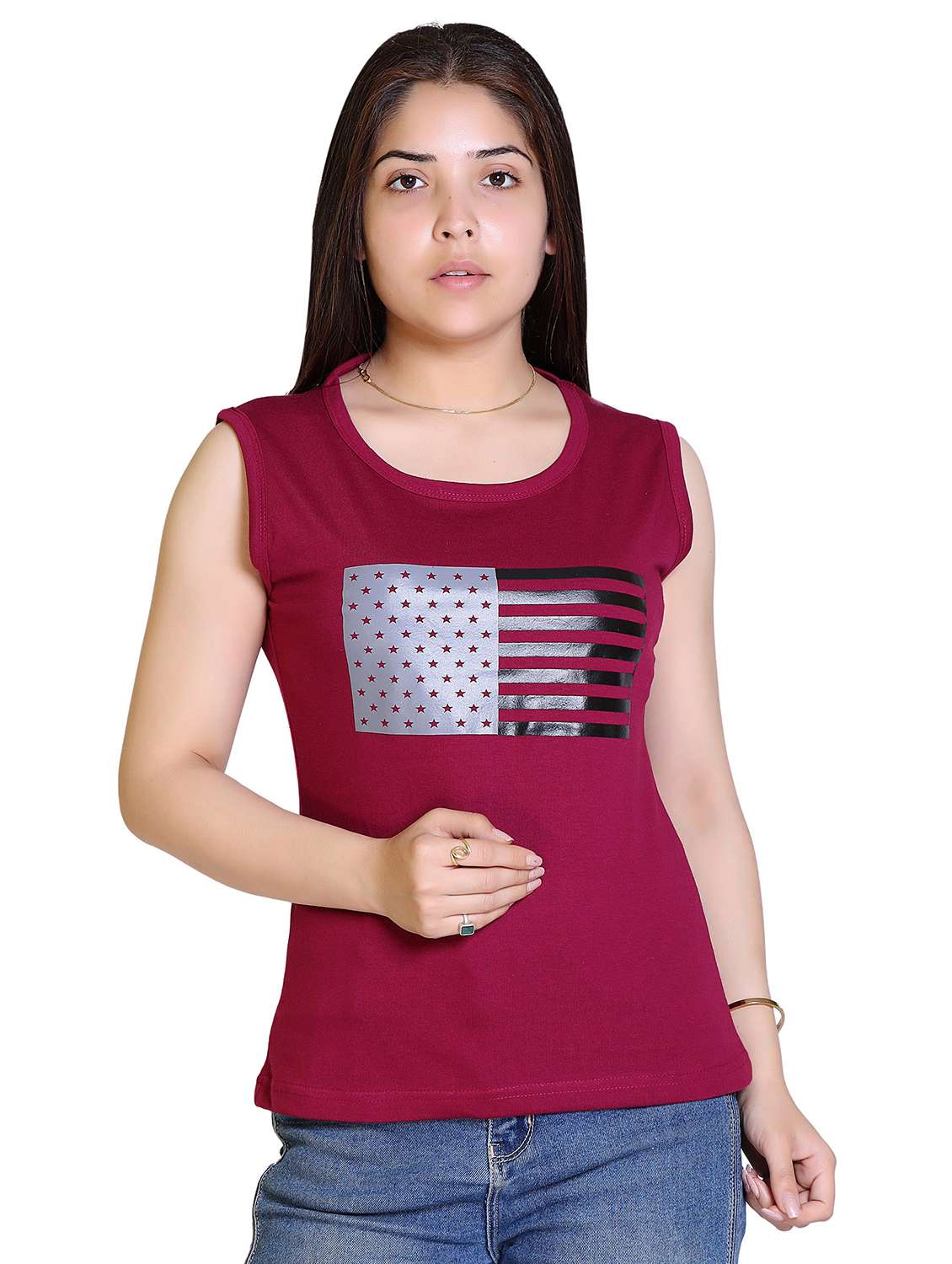 women's front print round neck t-shirt