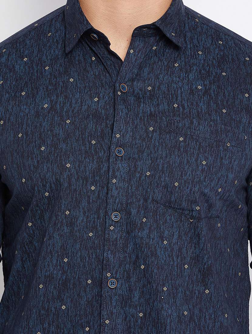 navy blue printed casual shirt - 18312042 -  Standard Image - 4
