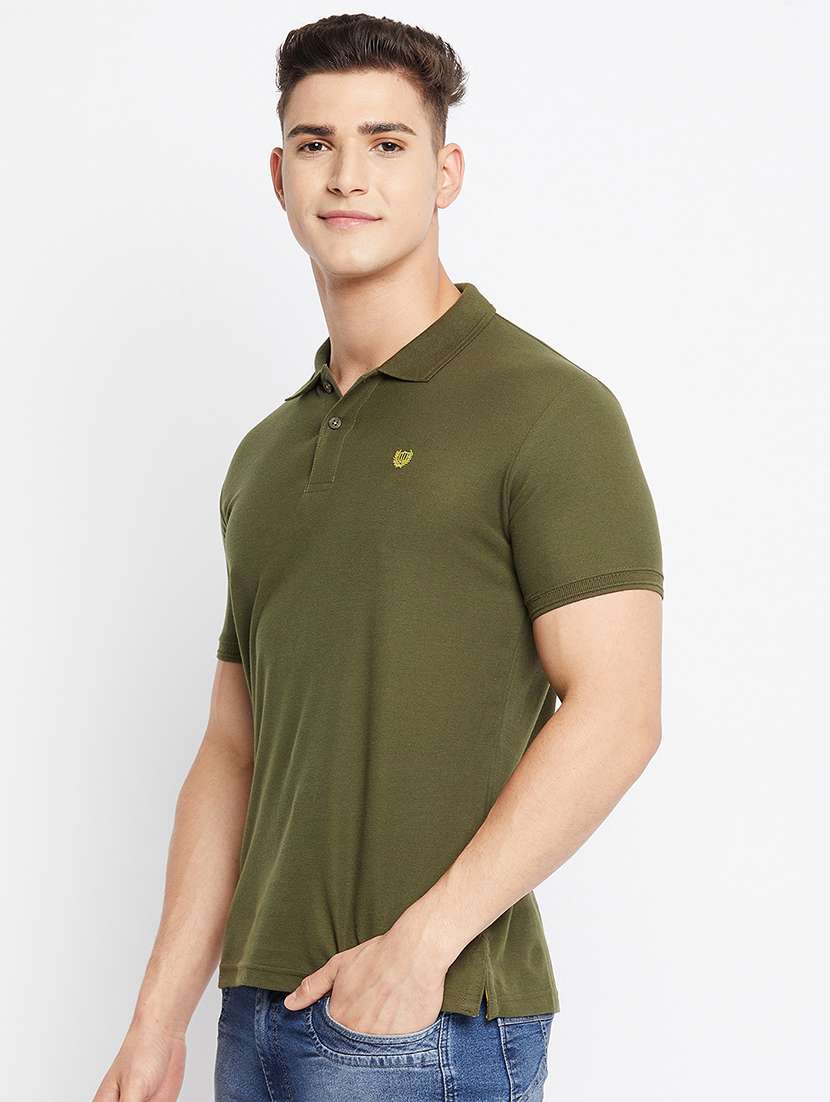 olive green solid polo t-shirt - 18312077 - Standard Image - 1