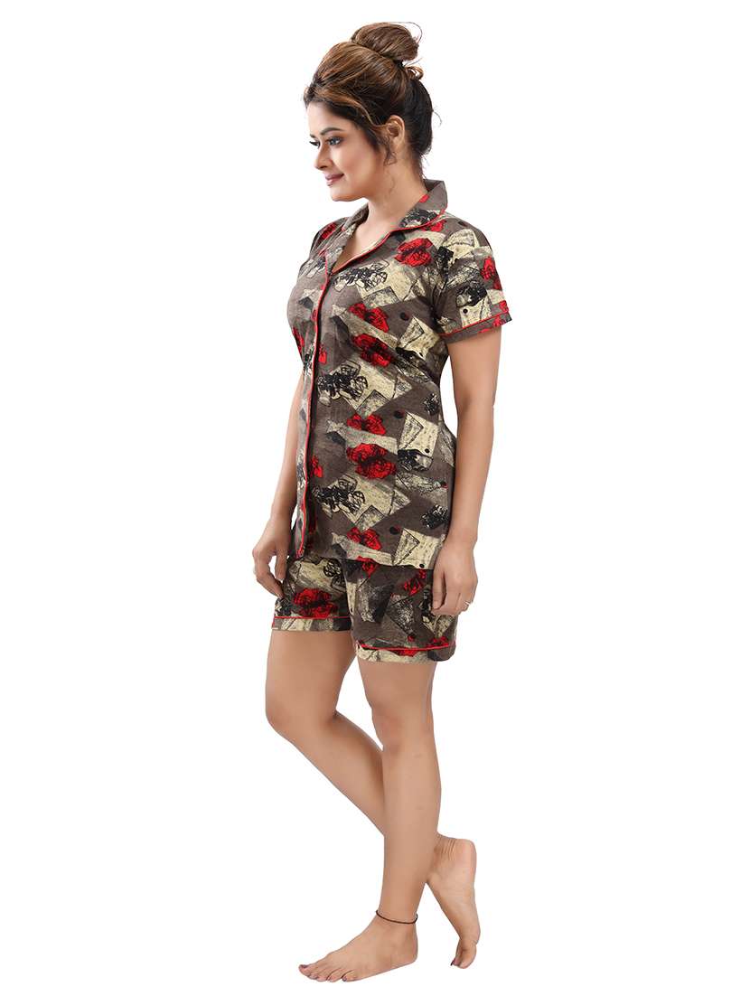 shirt collar printed nightwear shorts set  - 18312113 -  Standard Image - 1