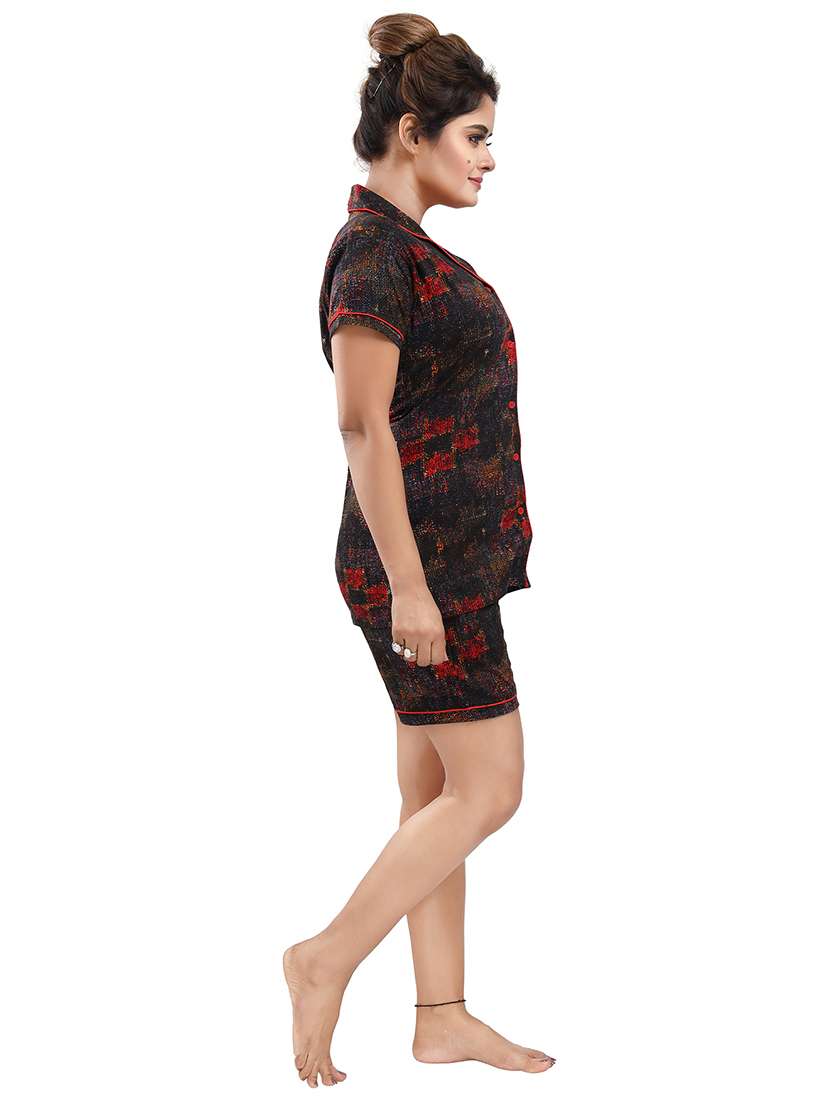 shirt collar printed nightwear shorts set  - 18312114 -  Standard Image - 1