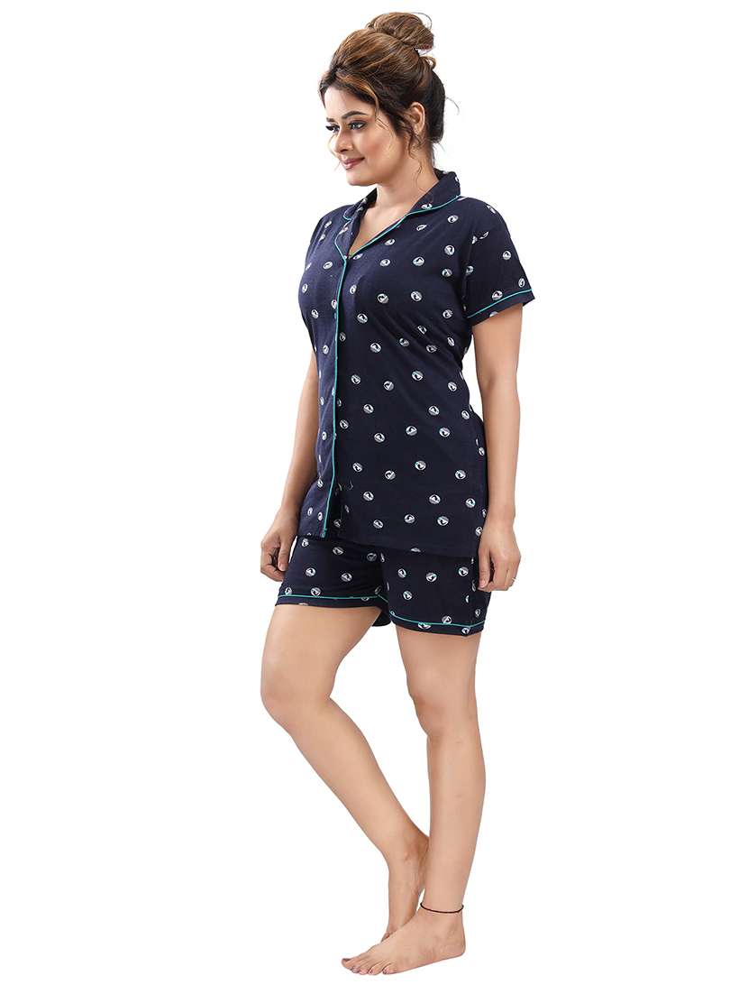 shirt collar printed nightwear shorts set - 18312116 - Standard Image - 1