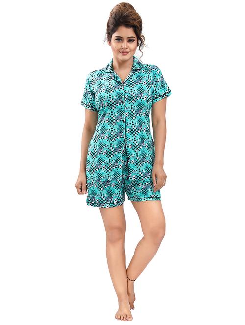 blue collared printed shorts set  - 18312118 -  Standard Image - 0