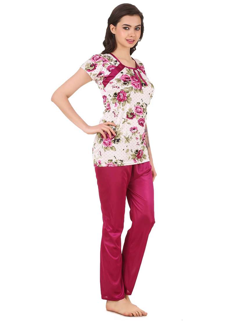 shirt collar printed nightwear pajama set - 18312128 - Standard Image - 1