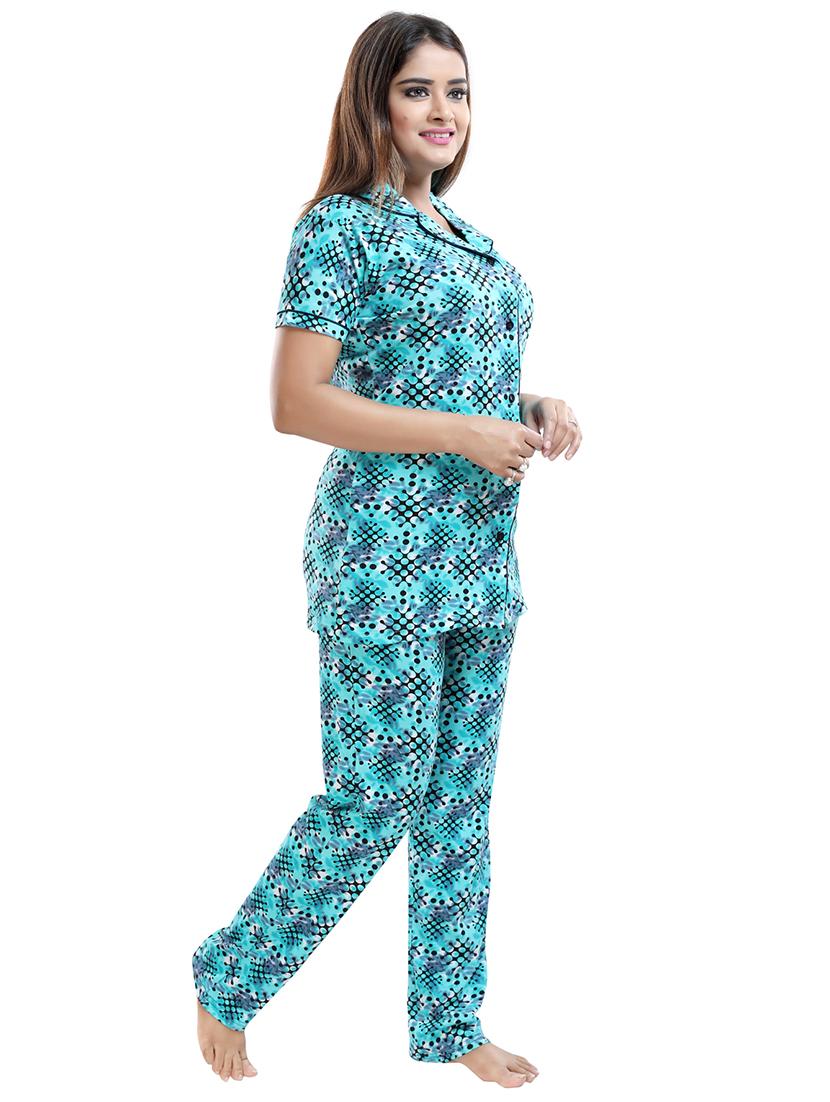 shirt collar printed nightwear pajama set - 18312143 - Standard Image - 1