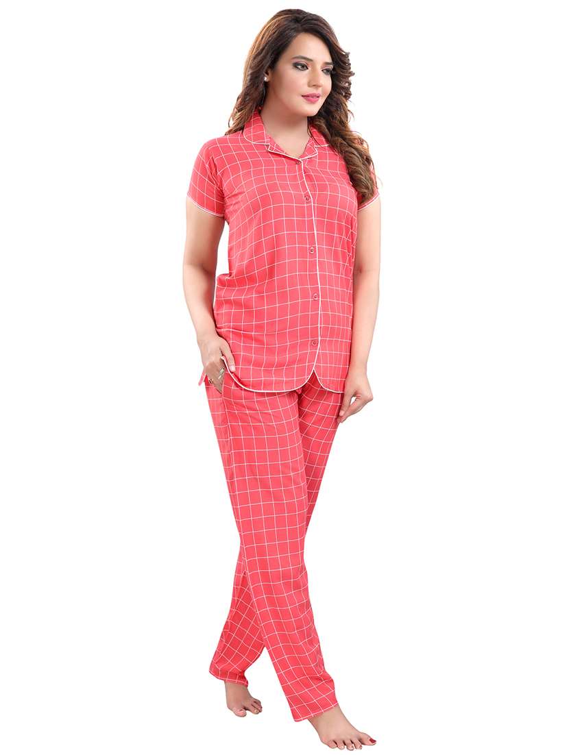 shirt collar checkered nightwear pajama set  - 18312190 -  Standard Image - 1