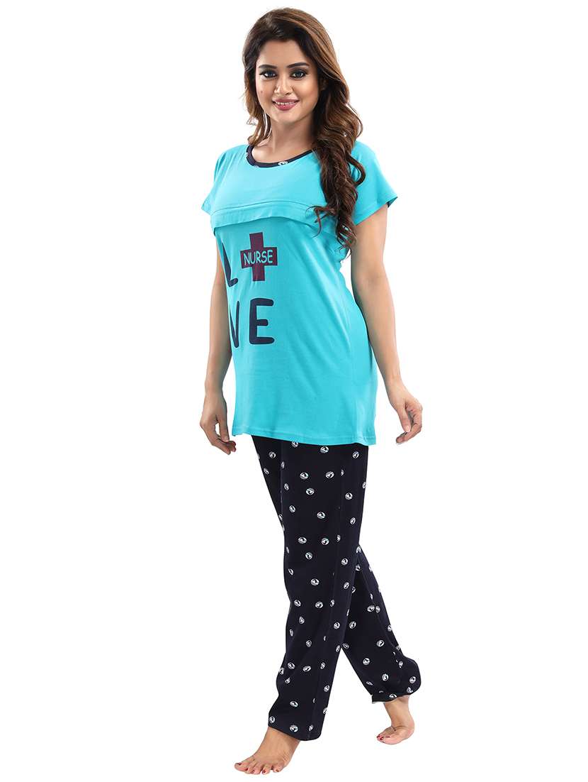 round neck printed nightwear pajama set - 18312197 - Standard Image - 1
