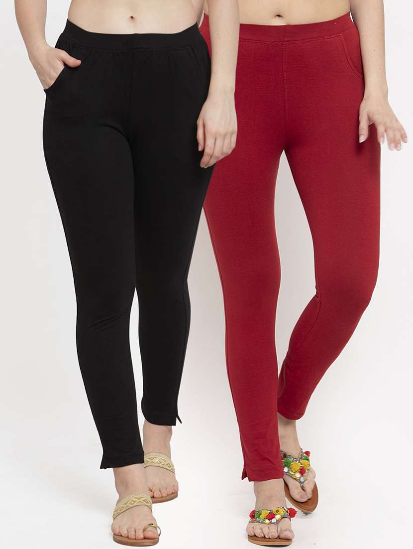 set of 2 solid ankle length legging