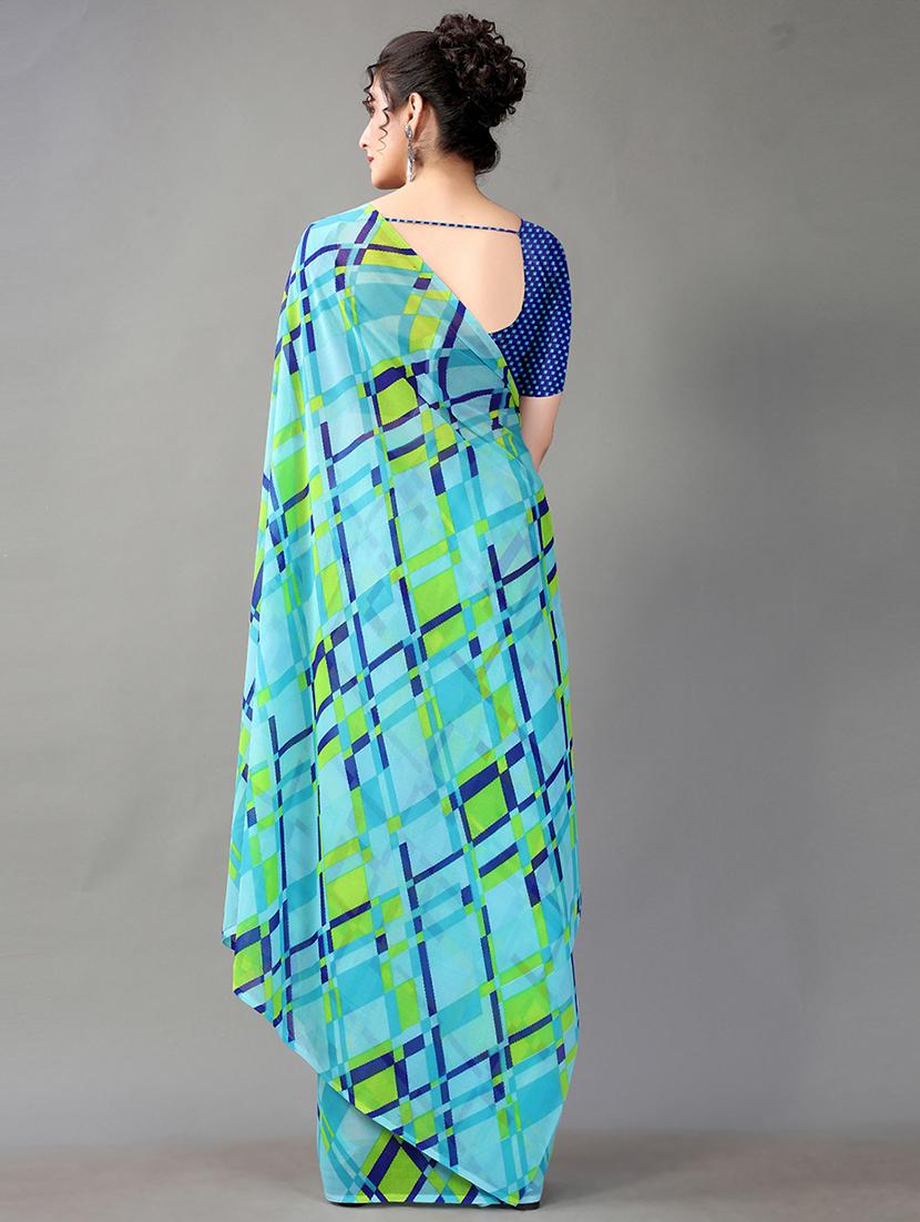 blue georgette printed saree with blouse - 18312569 -  Standard Image - 1