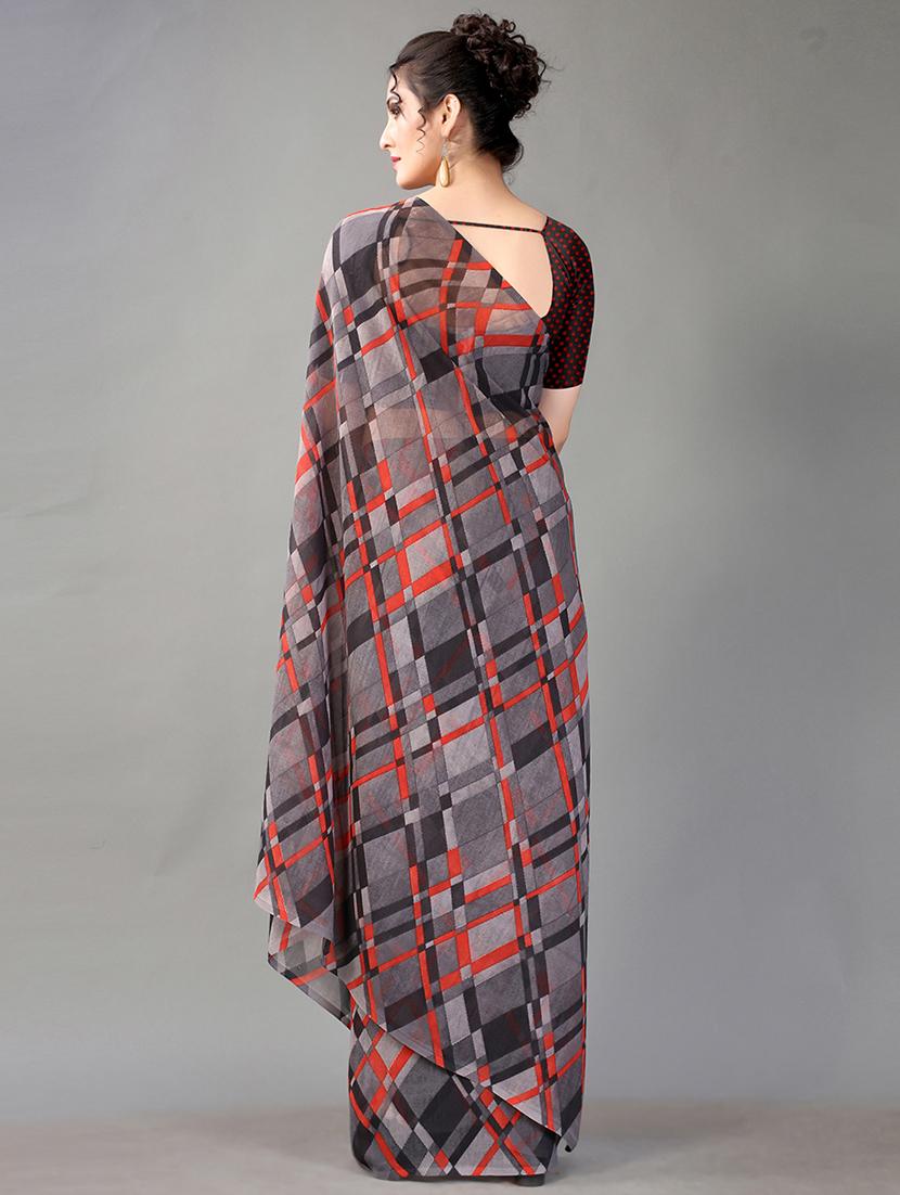grey georgette printed saree with blouse - 18312570 - Standard Image - 1