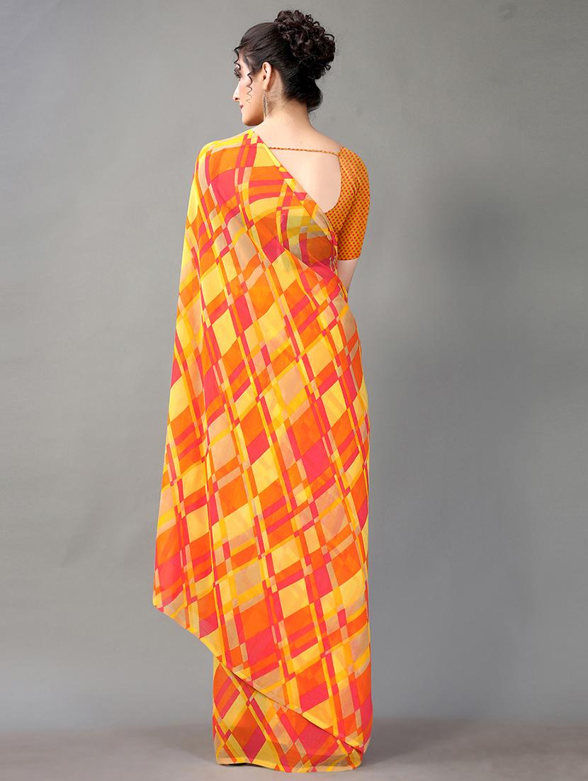 yellow georgette printed saree with blouse - 18312574 - Standard Image - 1