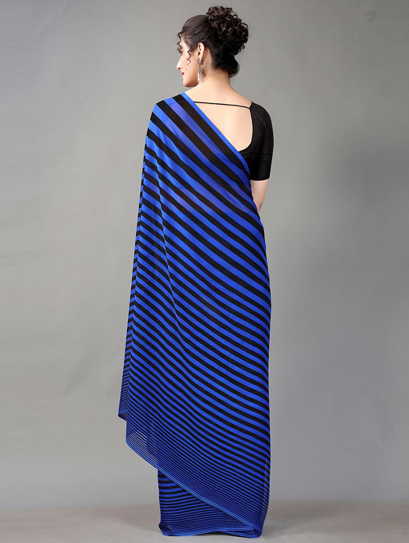 women's stripes blue colored saree with blouse - 18312587 -  Standard Image - 1