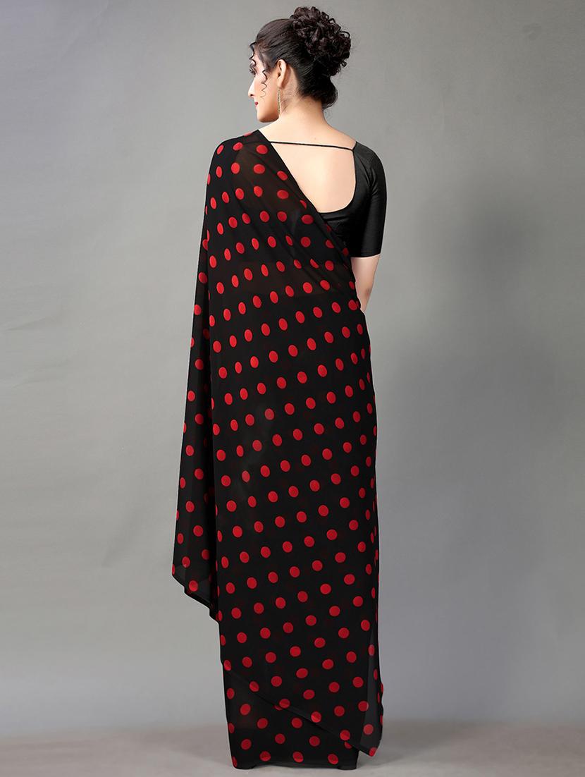 black georgette printed saree with blouse - 18312595 - Standard Image - 1