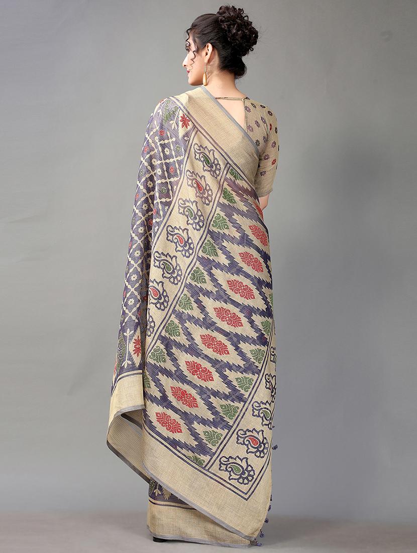 blue chiffon printed saree with blouse - 18312603 -  Standard Image - 1
