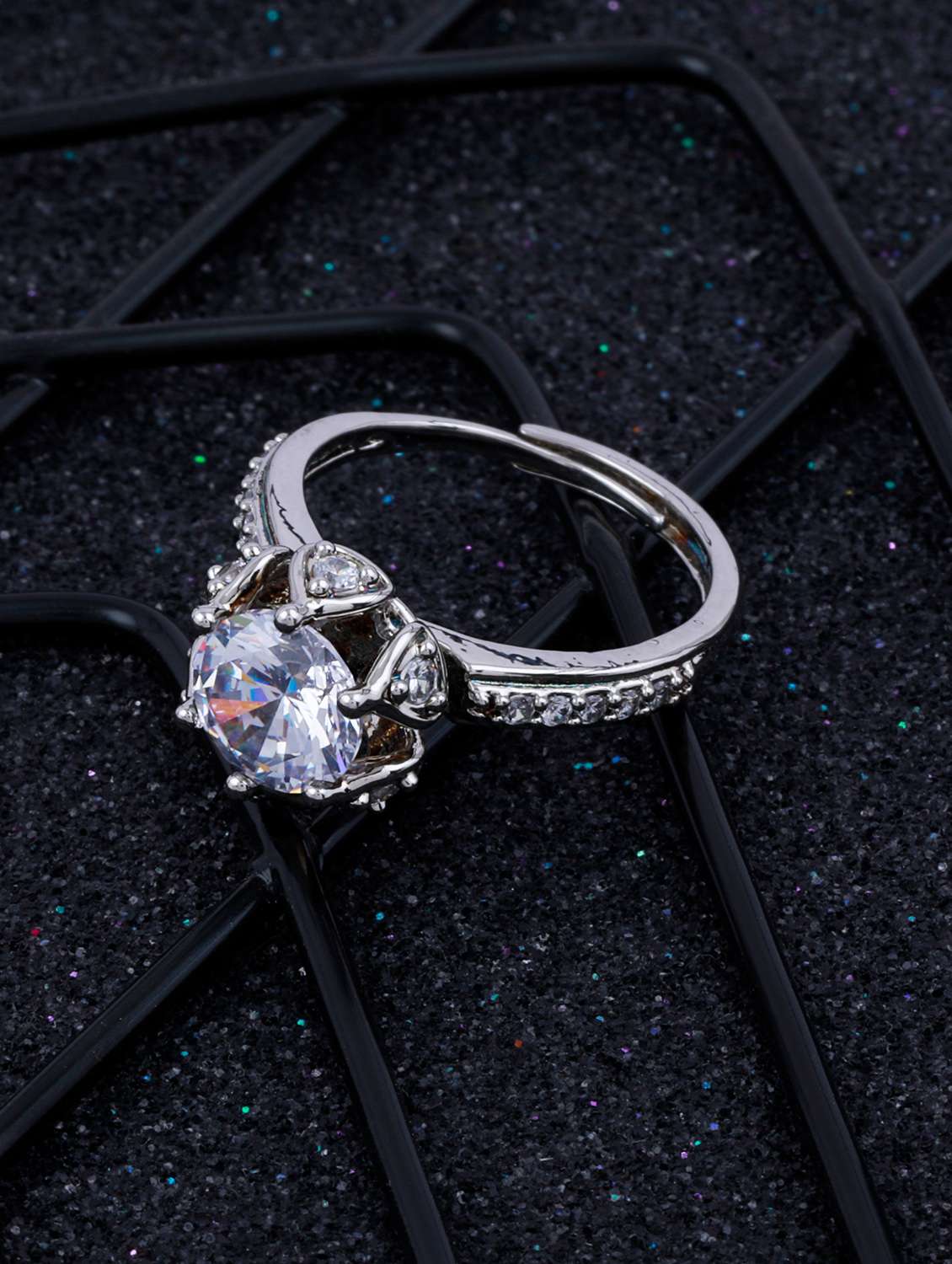  round dimond adjustable fancy look finger ring - 18312739 -  Zoom Image - 0