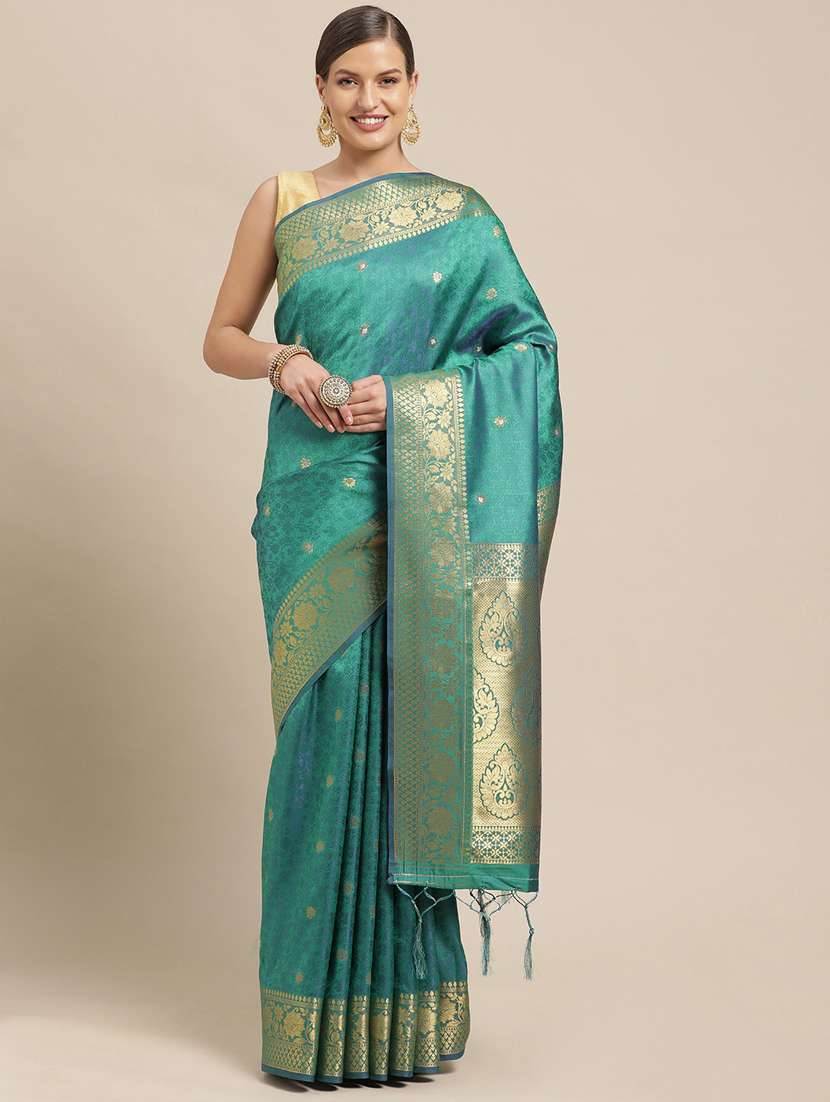 turquoise silk kanjivaram saree with blouse