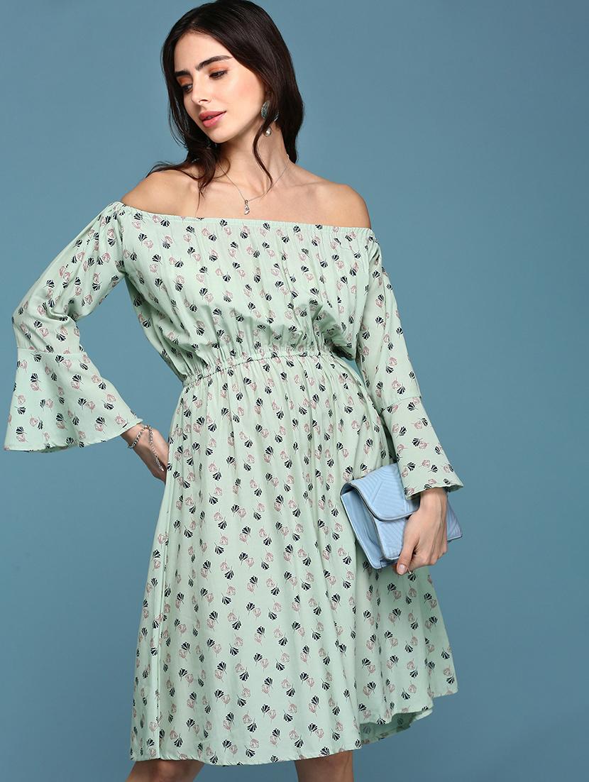 women printed off shoulder dress - 18313174 - Standard Image - 4