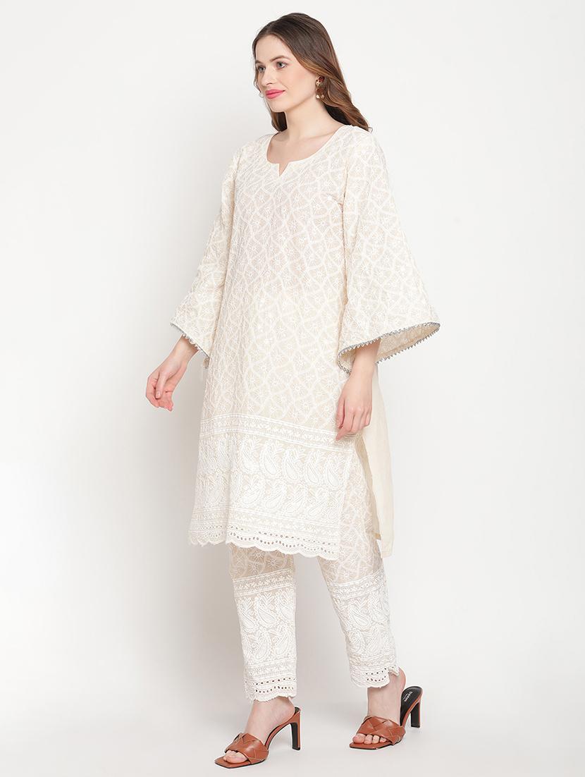 cream kurta pant set - 18313334 -  Standard Image - 1