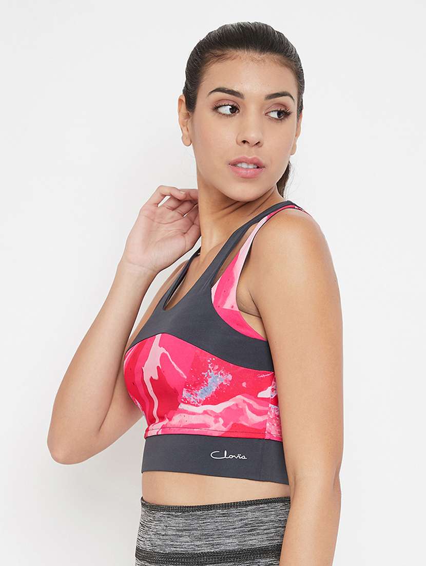 pink printed sports bra - 18313509 -  Standard Image - 1