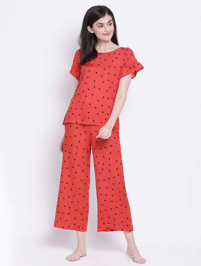 round neck printed nightwear pajama set 