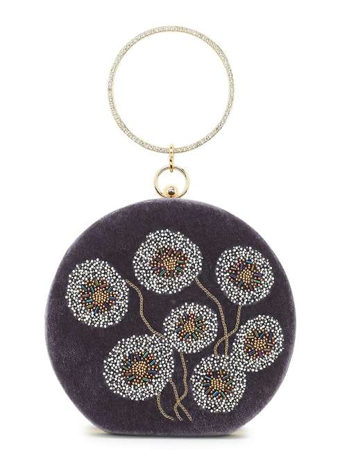 Grey Embroidered Ethnic Clutch