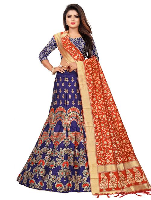 red banarasi flared lehenga - 18313899 - Standard Image - 0